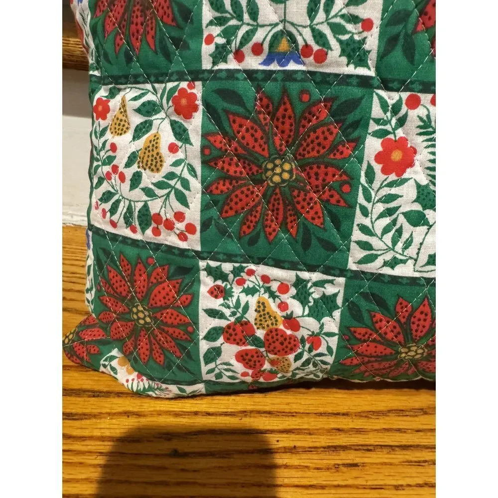 Vintage Cranston‎ Print Works Christmas Poinsettia Floral Patchwork Pillow 16x13